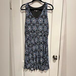 LOFT Pleated Sleeveless V-Neck Maxi Dress in Blue and Gray